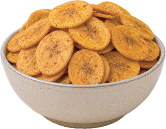 Bowl of tangy and spicy banana crisps